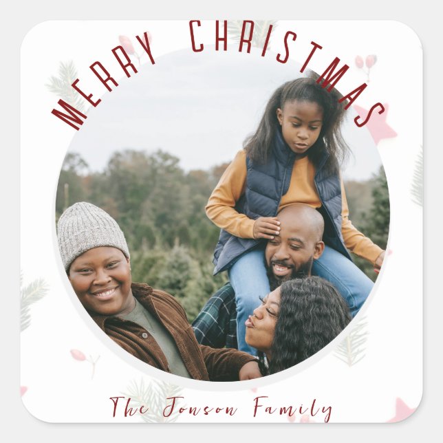 Feierliche Frohe Weihnachten Quadratischer Aufkleber (Vorderseite)