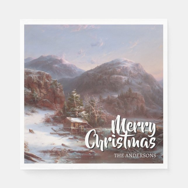 Feierliche Frohe Weihnachten Winter Gignoux Serviette (Vorderseite)