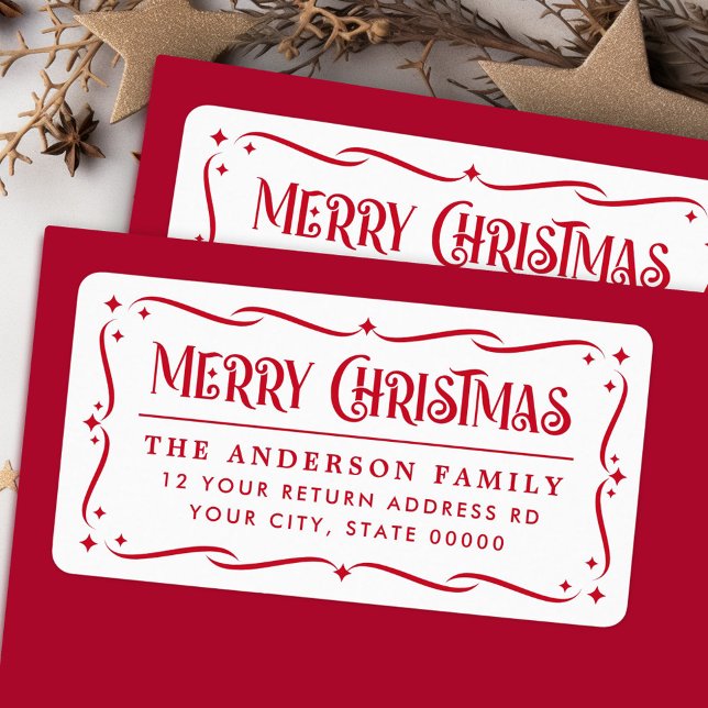 Feierliche Frohe Weihnachts-Rot-Rücksendeadresse Adressaufkleber (Festive Merry Christmas red white return address Label)