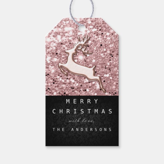 Feierliche Geschenke Tag Glitzer Rosa Ros Funkelnd Geschenkanhänger (Vorderseite)