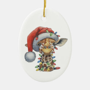 Feierliche Giraffe Keramik Ornament