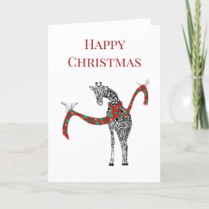 Feierliche Giraffe mit Weihnachtsschnitzel Dankeskarte