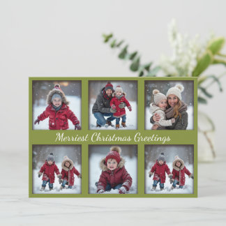 Feierliche Grün 6-Foto Weihnachtsgrüße | Familie Feiertagskarte