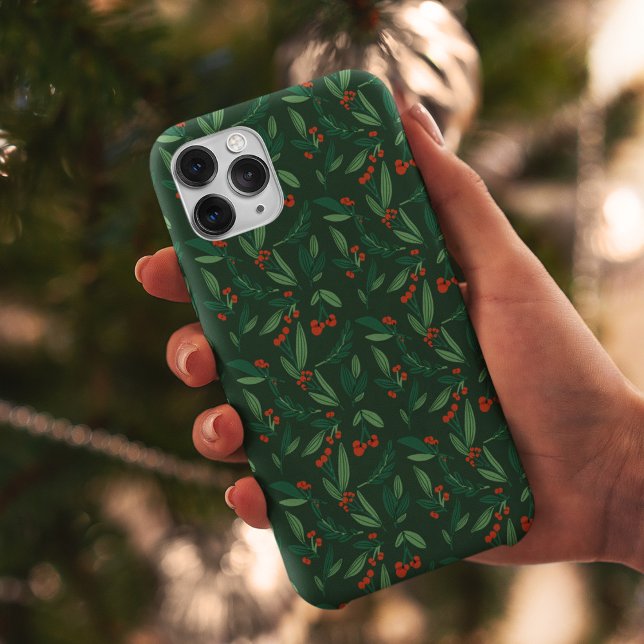 Feierliche Grüne Weihnachten Holly Berry Holiday iPhone Hülle (Von Creator hochgeladen)
