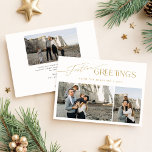 Feierliche Grüße | Gold White 3 Foto Weihnachten<br><div class="desc">Diese feierlichen Grüße | Die Gold White 3 Foto Weihnachtskarte bietet eine perfekte Mischung aus Eleganz und Einfachheit. Das moderne, minimalistische Design besticht durch eine wunderschöne Goldkalligraphie, gepaart mit sauberem weißem Raum und macht sie zugleich raffiniert und festlich. Mit drei individuell gestaltbaren Foto-Slots können Sie die liebevoll gepflegten Erinnerungen Ihrer...</div>