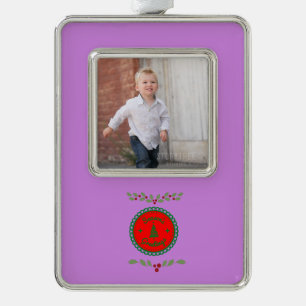 Feierliche Grüße mit grünem Holzofen 1 Foto Rahmen-Ornament Silber