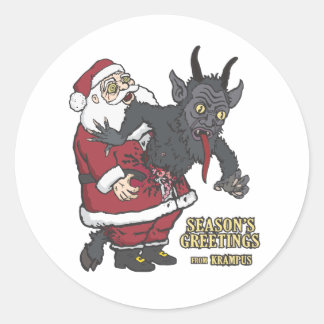 Feierliche Grüße von Krampus (und Santa) Runder Aufkleber