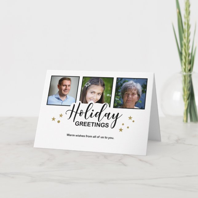 Feierliche Grüße Weiße 3 Foto Glitzer Wirkung Karte (Vorderseite)