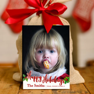 Feierliche Happy Holidays Kalligraphie Holly F Feiertagspostkarte
