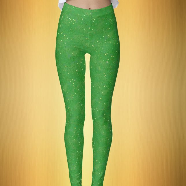 Feierliche, helle Grüne in winzigen Gold Flecks üb Leggings (Festive sparkle like womans leggings in bright green covered with tiny gold flecks.)
