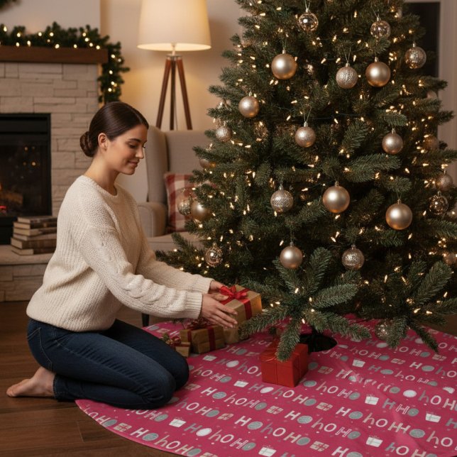 Feierliche Ho Ho Ho Chic Weihnachtsfeiertag Polyester Weihnachtsbaumdecke (Von Creator hochgeladen)