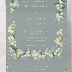 Feierliche Hochzeit am Meer Snowberry+Eukalyptus W All In One Einladung