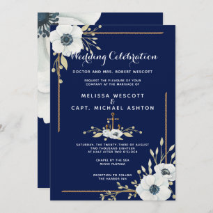 Feierliche Hochzeit der weißen Marinemone Einladung