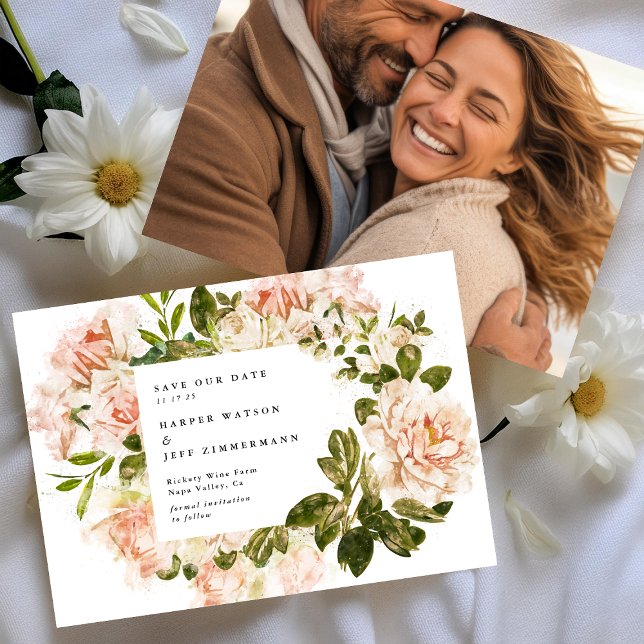 Feierliche Hochzeit des rosa-klassischen Fotos Save The Date (Von Creator hochgeladen)