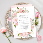 Feierliche Hochzeit in Rosa, Rosa und Rose Einladung<br><div class="desc">Freuen Sie sich auf diese wunderschöne Hochzeitseinladung in Aquarellfarben. Design voll von Eleganz und Grazie mit einem exquisiten Blumenrahmen, der Ihre Hochzeitsdetails präsentiert, und zarte Aquarellfärbungen, die dahinter kaskadieren. Design mit formaler Formulierung mit den Namen der Eltern. Die gleiche Einladung ohne die Namen der Eltern ist ebenfalls verfügbar. Möglichkeit zum...</div>
