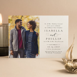 Feierliche Hochzeit in Schwarz-Weiß-Foto Einladung