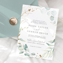 Feierliche Hochzeit von Airy Greenery und Gold Lea Einladung