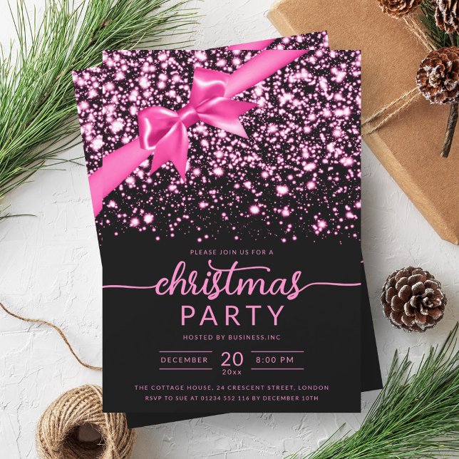 Feierliche Hot Pink Winter Shiny Star Company Xmas Einladung (Festive Hot Pink Winter Shiny Star Company Xmas Invitation)