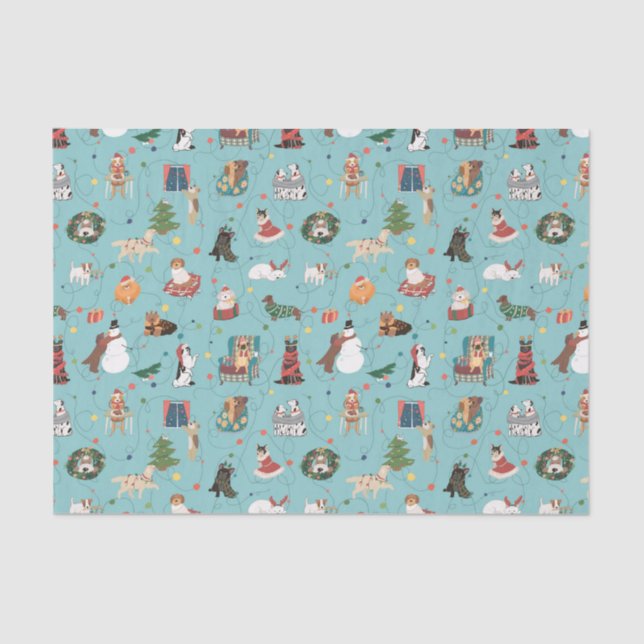 Feierliche Hunde in Weihnachten Sweaters Pattern Seidenpapier (Vorderseite)