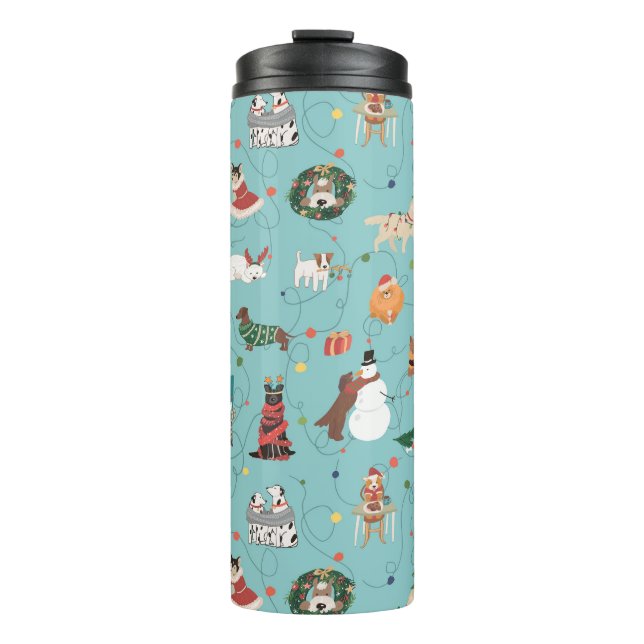 Feierliche Hunde in Weihnachten Sweaters Pattern Thermosbecher (Vorderseite)
