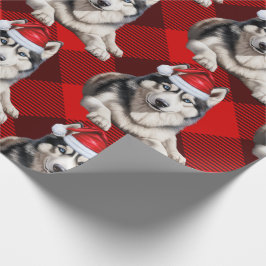 Feierliche Husky Dog und Red Buffalo Karierte Weih Geschenkpapier