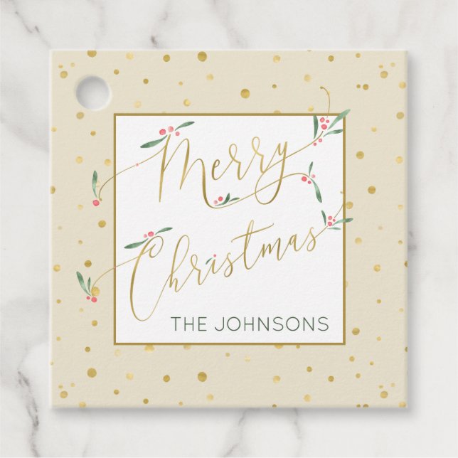 Feierliche Ivory & Gold Typografie Frohe Weihnacht Geschenkanhänger (Vorderseite)