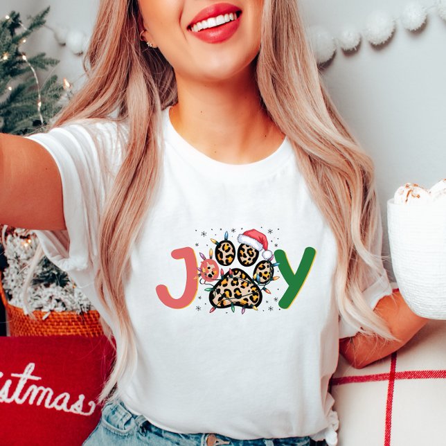 Feierliche Joy Leopard Print Paw Weihnachten T-Shirt (Von Creator hochgeladen)