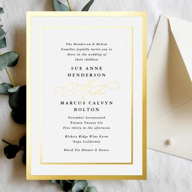 Feierliche Kalligrafie Schwarz-Weiß-Foil-Hochzeit Folieneinladung (Von Creator hochgeladen)