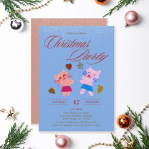 Feierliche Kalligraphie Katzen Blau Weihnachtsgebä Einladung