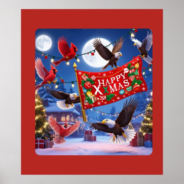 Feierliche Kardinäle und Adler zu Weihnachten Poster (Vorne)