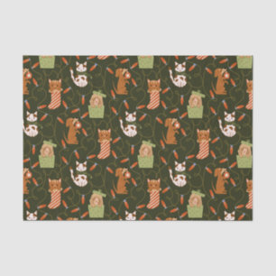 Feierliche Katze Hund Weihnachtsbeleuchtung Grün Seidenpapier