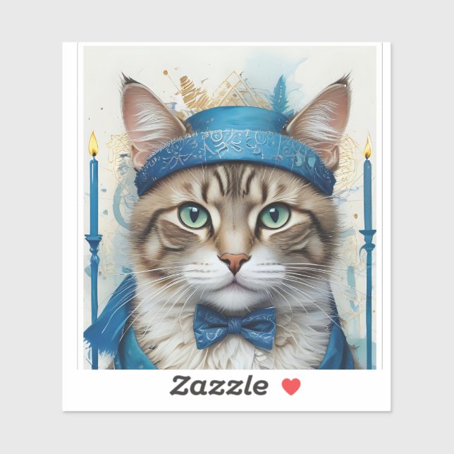 Feierliche Katze in spielerischer hanukkah-Verklei Aufkleber (Blatt)