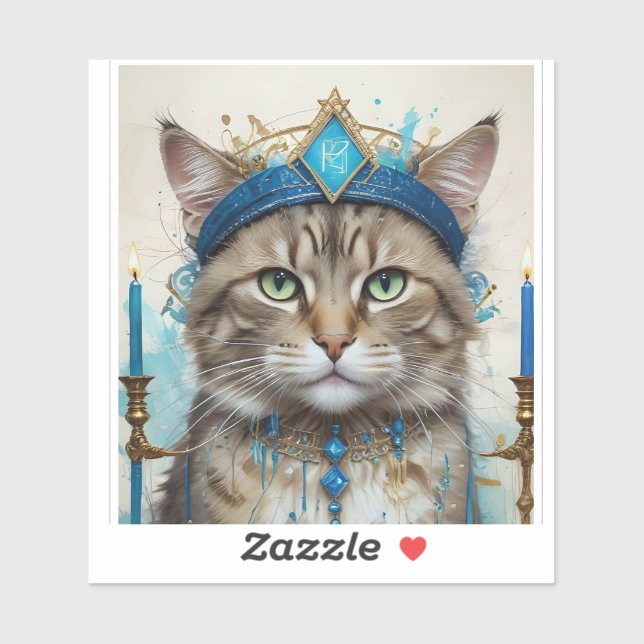 Feierliche Katze in spielerischer hanukkah-Verklei Aufkleber (Blatt)