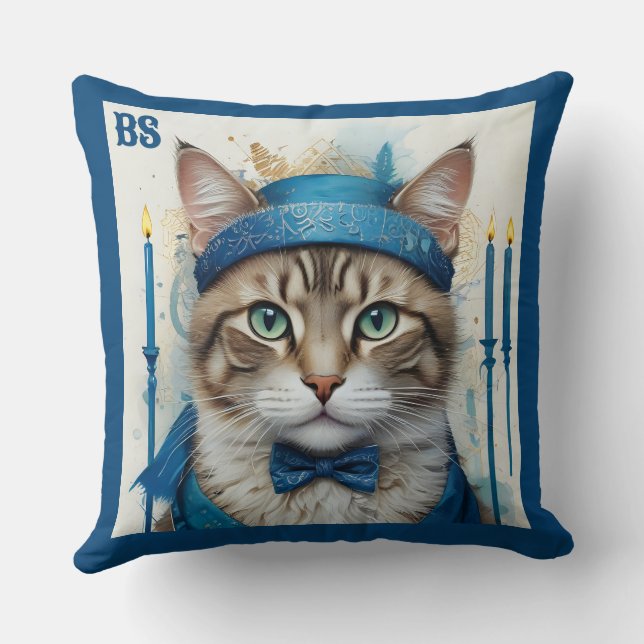 Feierliche Katze in spielerischer hanukkah-Verklei Kissen (Rückseite)