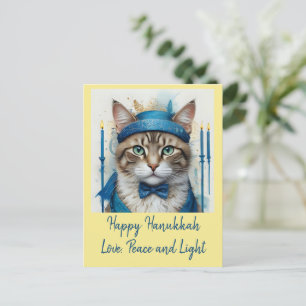 Feierliche Katze in verschleierten Spielen Hanukka Feiertagspostkarte