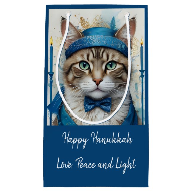 Feierliche Katze in verschleierter Playful Hanukka Kleine Geschenktüte (Vorderseite)