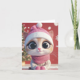 Feierliche Katze in Weihnachtsmannmütze Feiertagskarte