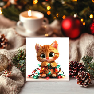 Feierliche Katze mit bunten Lichtern Feiertagskarte