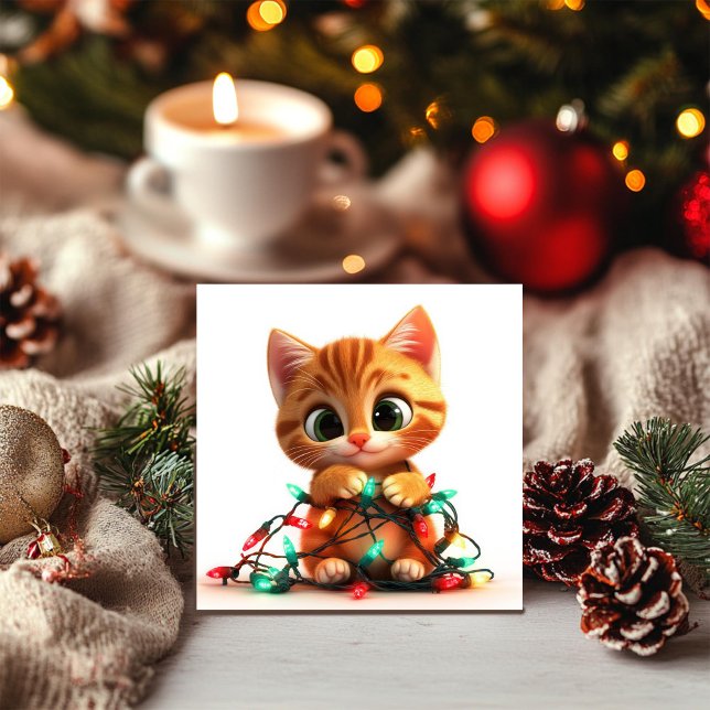 Feierliche Katze mit bunten Lichtern Feiertagskarte (Von Creator hochgeladen)