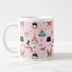 Feierliche Katzen Faces in Holiday Hats Muster Jumbo-Tasse