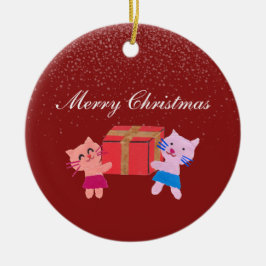 Feierliche Katzen mit Geschenkboxen Weihnachts-Fot Keramik Ornament