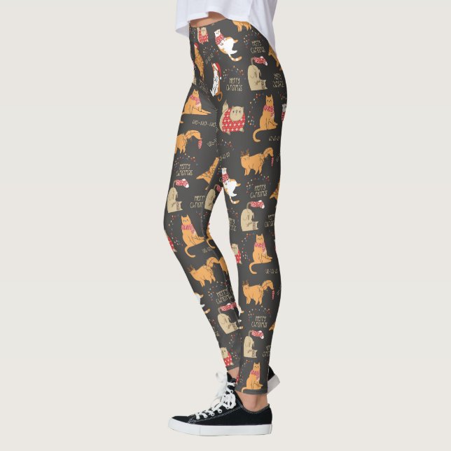 Feierliche Katzen mit Lichterweihnachtsmuster Leggings (Links)