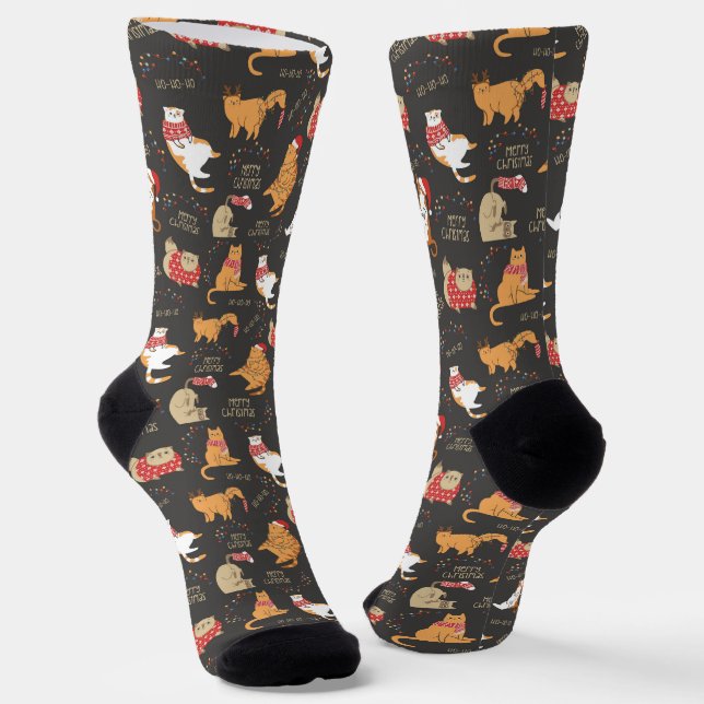 Feierliche Katzen mit Lichterweihnachtsmuster Socken (Gewinkelt)