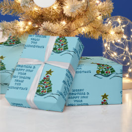 Feierliche Kraftelbaume am blauen Weihnachtsfest Geschenkpapier