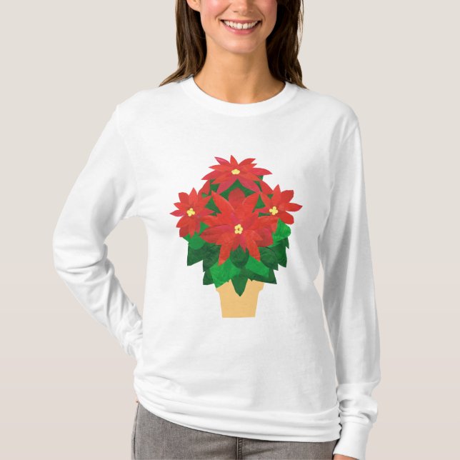 Feierliche Langleeved Hoody, Poinsettias T-Shirt (Vorderseite)