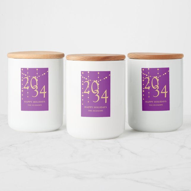 Feierliche Lila- und Goldferien Lebensmitteletikett (Flaschen)