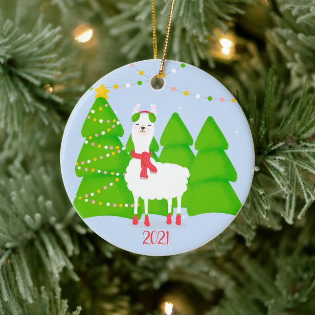 Feierliche Llama Weihnachten Keramik Ornament (Baum)