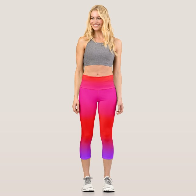Feierliche Magenta Red Lila Ombre Capri Leggings (Vorderseite)
