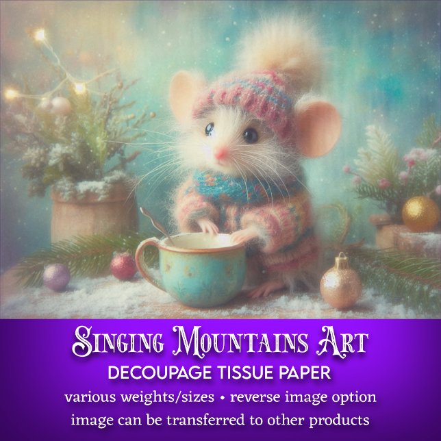 Feierliche Maus in Holiday Hut mit Cup Decoupage Seidenpapier (Von Creator hochgeladen)