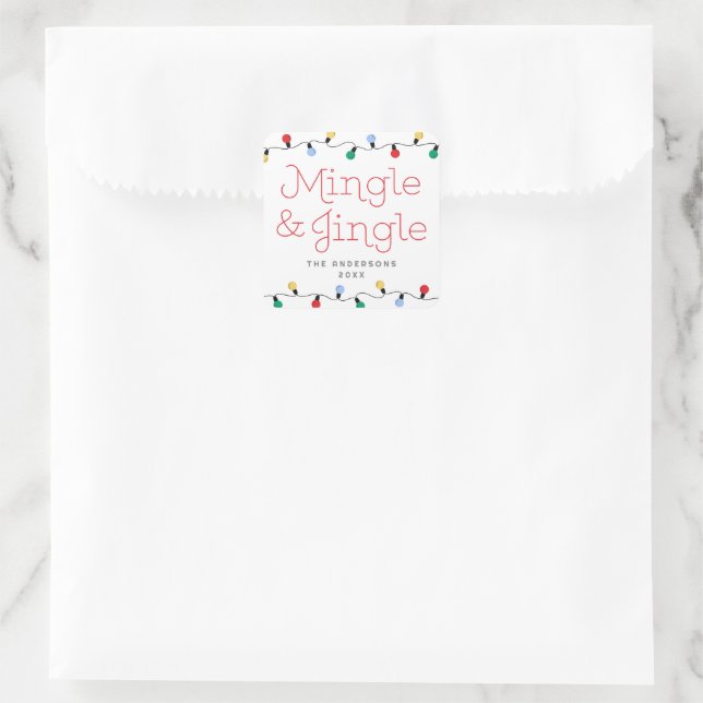 Feierliche Mingle & Jingle farbenfrohe Weihnachtsl Quadratischer Aufkleber (Tasche)